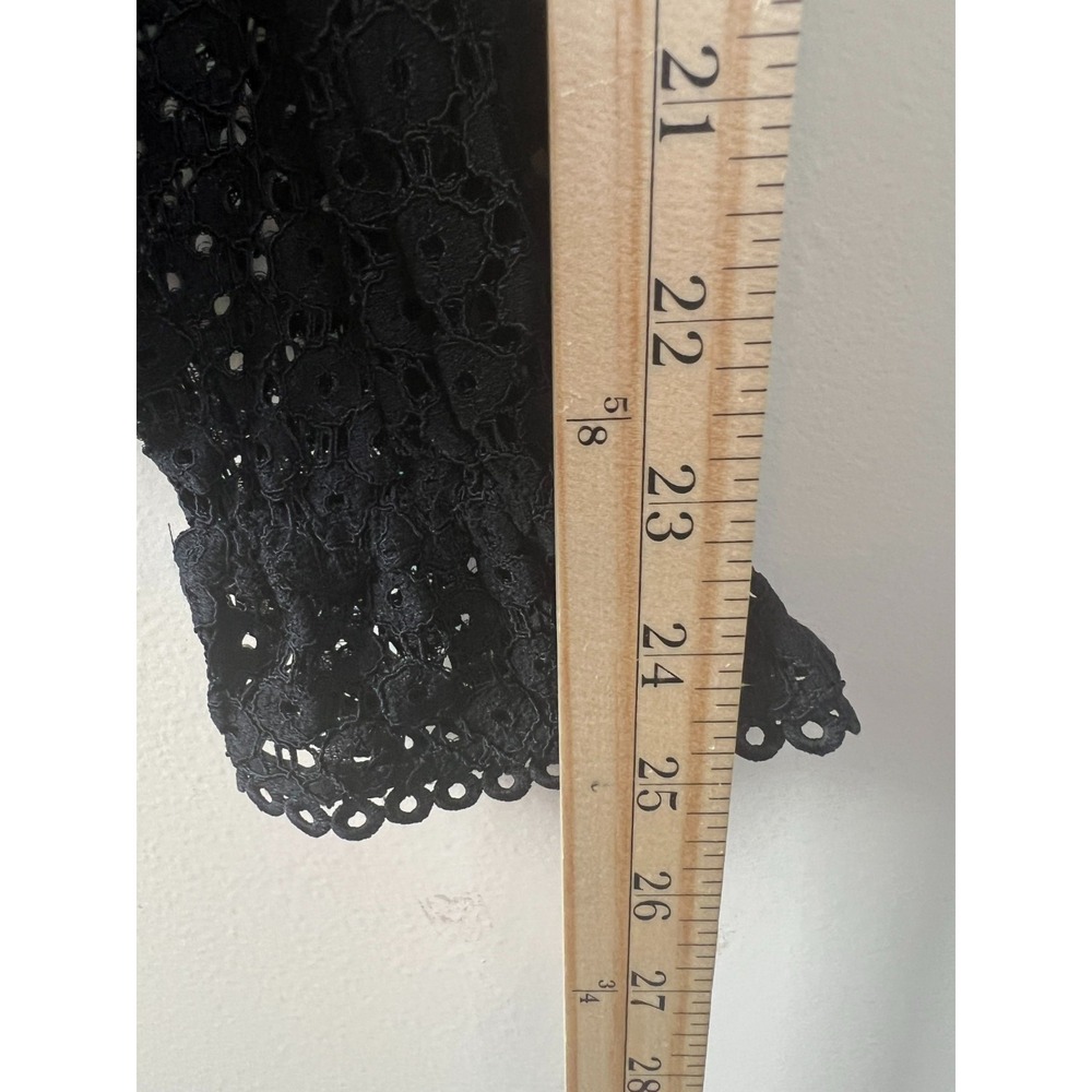 Boden Geo Lace Top US 12 Black Romantic Sheer Lace Blouse Tie Neck - Picture 9 of 10